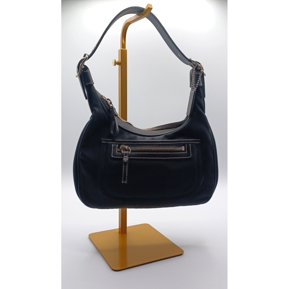 Vintage Coach‎ Black Nylon & Leather Mini Vintage Hobo Shoulder Bag Purse 4449